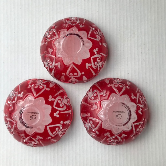 3 Fine Crystal Red And Clear Accent Bowls 4,75” x 2” - Picture 7 of 12